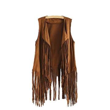 Women Autumn Winter Faux Suede Ethnic Sleeveless Tassels Fringed Vest Cardigan Khaki