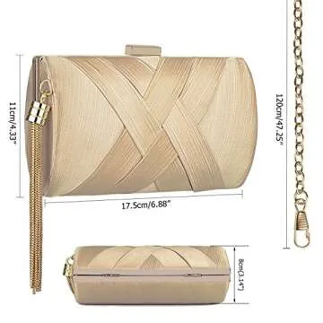 KISSCHIC Women's Elegant Tassel Evening Clutch Bag Stain Fabric Clutch Purse for Bride Wedding Prom Night Out Party (Gold)