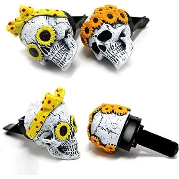 Halloween Skull Car Accessories For Women, Teens, Sunflower Skull Air Freshener Car, Car Skull Decor, Hippie Car Accessories, Girls Auto Vent Halloween Gifts Decorations, Christmas Gifts