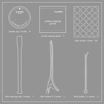 CandMak Candle Wick Kit, 60 Cotton Candle Wicks with Candle Making Tools for Candle Making (Thick 4"+6"+8")