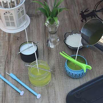 CandMak Candle Wick Kit, 60 Cotton Candle Wicks with Candle Making Tools for Candle Making (Thick 4"+6"+8")