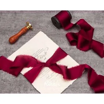 Ribbli Burgundy Silk Satin Ribbon 1.5 Inch x 30 Yard Handmade Frayed Chiffon Wine Red Ribbon for Gift Wrapping Wedding Invitations Bridal Bouquets Home Decor