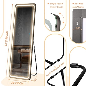 LVSOMT LED Full Length Mirror with Adjustable Lighting