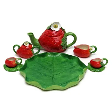 Unique Strawberry Miniature Tea Set for Fairy Gardens