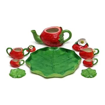 Unique Strawberry Miniature Tea Set for Fairy Gardens