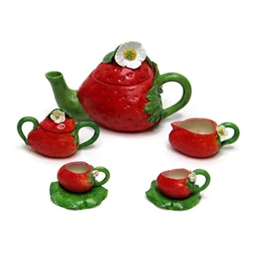 Unique Strawberry Miniature Tea Set for Fairy Gardens