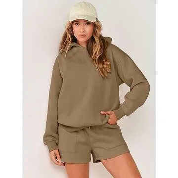 ANRABESS Women 2 Piece Outfit Oversized Hoodie Sweatshirt Shorts Lounge Sweat Set Sweatsuit Tracksuit 2025 Trendy Y2K Clothes Coffee Large