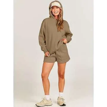 ANRABESS Women 2 Piece Outfit Oversized Hoodie Sweatshirt Shorts Lounge Sweat Set Sweatsuit Tracksuit 2025 Trendy Y2K Clothes Coffee Large