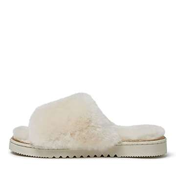 Dearfoams womens Fireside Genuine Shearling Slide With Metallic Suede Trim Slipper, Natural, 9 US