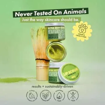 Handmade Heroes Matcha Latte Lip Scrub 1oz 100% Natural Vegan Skin Care Deep Conditioning Lip Scrub for Dry Lips with Jojoba Oil Avocado Oil - Natural Lightening Lip Exfoliator & Lip Plumper