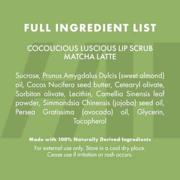 Handmade Heroes Matcha Latte Lip Scrub 1oz 100% Natural Vegan Skin Care Deep Conditioning Lip Scrub for Dry Lips with Jojoba Oil Avocado Oil - Natural Lightening Lip Exfoliator & Lip Plumper