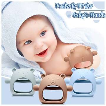 Chumia 3 Pack Teething Toys for Babies 0-6 Months Silicone Hand Teethers Baby Anti Dropping Hand Pacifiers Infant Chew Toys for Sucking Needs(Blue, Caramel, Green)