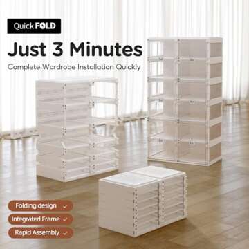 ANTBOX Foldable Shoe Rack,Shoe Organizers for Closet Plastic Shoe Storage Box Space Saving for Entryway, Large Sturdy Stackable Sneaker Cabinet Bins with Magnetic Clear Door 6 Tiers 12 Pairs