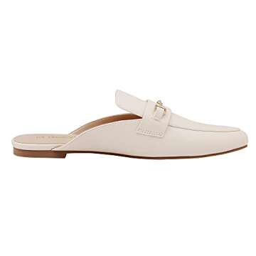 DREAM PAIRS Women's Flat Mules Buckle Pointed Toe Backless Slip on Slides Loafer Shoes,Size 8,White/pu,DML212