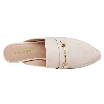 DREAM PAIRS Women's Flat Mules Buckle Pointed Toe Backless Slip on Slides Loafer Shoes,Size 8,White/pu,DML212