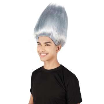 Teen Unisex Straight Cosplay Halloween Troll Wig, Synthetic Soft Fiber Hair, Perfect for your next Festival and Group Anime Party! (Dark Grey)