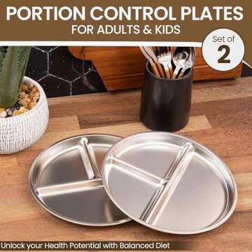 Stainless Steel Portion Control Plate | 3 compartment plates | Divided Plates for Adults Kids | Bari...