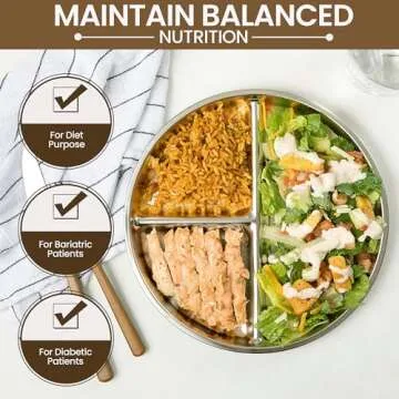 Stainless Steel Portion Control Plate | 3 compartment plates | Divided Plates for Adults Kids | Bariatric and Diabetic Diet Food Portion Plate | 2 pack - 9"x 9" Size