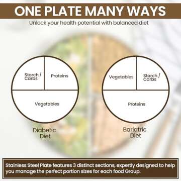 Stainless Steel Portion Control Plate | 3 compartment plates | Divided Plates for Adults Kids | Bariatric and Diabetic Diet Food Portion Plate | 2 pack - 9"x 9" Size