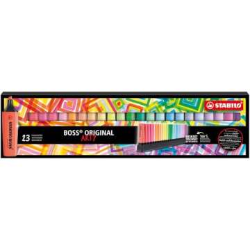 STABILO Highlighter BOSS ORIGINAL - ARTY - Deskset of 23 - Assorted Colors, Chisel Tip, Anti-Dry Out...