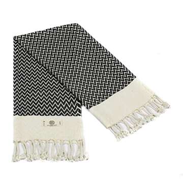 Madamelique Exclusive Hand Towels Set of 2-18 x 40 Inches - Decorative Bathroom Peshtemal Towel for Hand, Face, Hair, Yoga, Tea, Dishcloth, Kitchen and Bath - 100% Pure Cotton (Black)