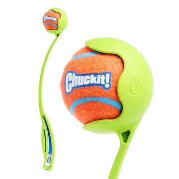 Chuckit! Sport 14S Dog Ball Launcher - Includes a 2-inch Diameter Small Ball for Dogs 0-20 Pounds - Manual Tennis Ball Thrower With a Slim Handle - 14-inch Length Chucker