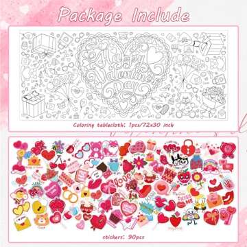 OHOME 91 PCS Valentines Stickers with Giant Coloring Poster - Valentines Day Crafts for Kids - Valen...