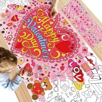 OHOME 91 PCS Valentines Stickers with Giant Coloring Poster - Valentines Day Crafts for Kids - Valentines Day Decorations - Valentines Treats Favors - Valentines Day Gifts for Kids Classroom