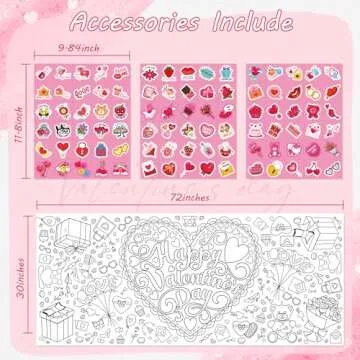 OHOME 91 PCS Valentines Stickers with Giant Coloring Poster - Valentines Day Crafts for Kids - Valentines Day Decorations - Valentines Treats Favors - Valentines Day Gifts for Kids Classroom