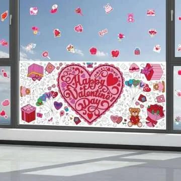 OHOME 91 PCS Valentines Stickers with Giant Coloring Poster - Valentines Day Crafts for Kids - Valentines Day Decorations - Valentines Treats Favors - Valentines Day Gifts for Kids Classroom