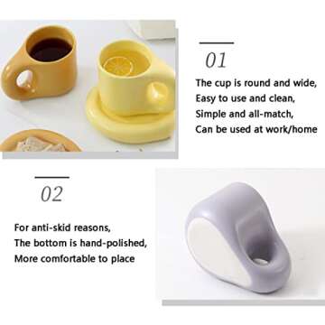 Ceramic Coffee Mug, 10 oz Ceramic Coffee Cups Set, Porcelain Cappuccino Cups for Latte, Espresso Cups Set with Matching Saucers, for Specialty Coffee Drinks, Latte, Cafe Mocha, Tea