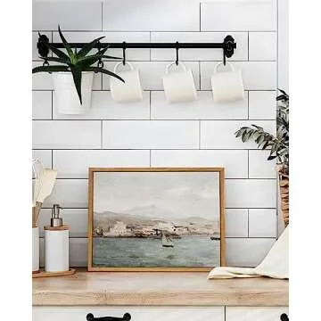 VIYYIEA Framed Canvas Wall Art Home Decor, Vintage Coastal Wall Art Decor, Vintage Serenity Harbor P...