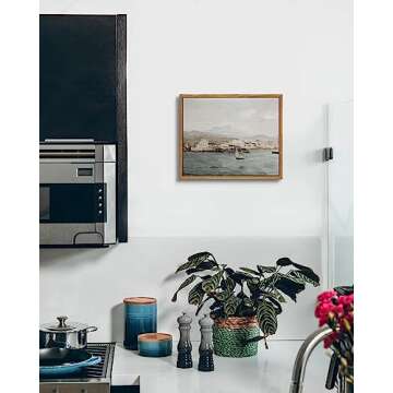 VIYYIEA Framed Canvas Wall Art Home Decor, Vintage Coastal Wall Art Decor, Vintage Serenity Harbor Painting Decorations for Living Room, Office Bedroom Bathroom Decor, 9"x11"