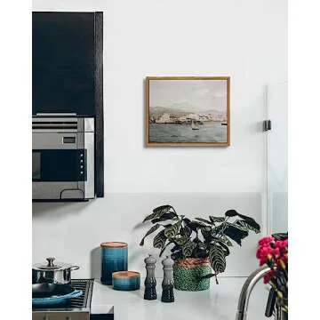 VIYYIEA Framed Canvas Wall Art Home Decor, Vintage Coastal Wall Art Decor, Vintage Serenity Harbor Painting Decorations for Living Room, Office Bedroom Bathroom Decor, 9"x11"