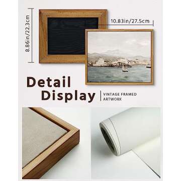 VIYYIEA Framed Canvas Wall Art Home Decor, Vintage Coastal Wall Art Decor, Vintage Serenity Harbor Painting Decorations for Living Room, Office Bedroom Bathroom Decor, 9"x11"