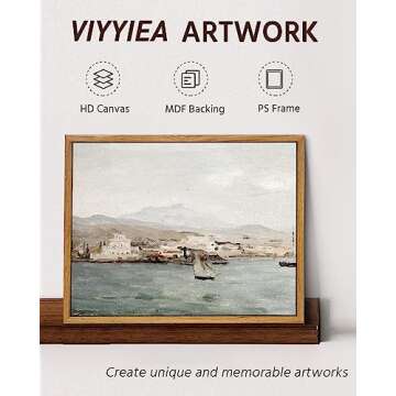 VIYYIEA Framed Canvas Wall Art Home Decor, Vintage Coastal Wall Art Decor, Vintage Serenity Harbor Painting Decorations for Living Room, Office Bedroom Bathroom Decor, 9"x11"