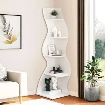 NicBex Corner Shelf Modern 5-Tier Corner Bookshelf 72 Inch Tall Corner Shelf Small Storage Bookcase with Seagrass-Inspired Style Wood Corner Bookcase for Living Room, Bedroom, Study, White