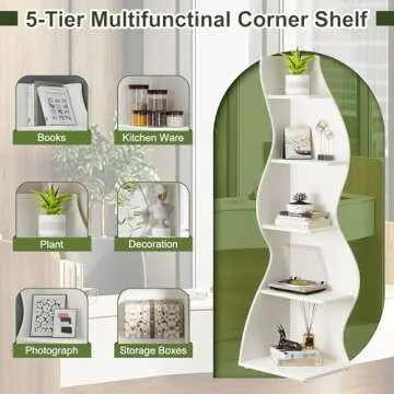 NicBex Corner Shelf Modern 5-Tier Corner Bookshelf 72 Inch Tall Corner Shelf Small Storage Bookcase with Seagrass-Inspired Style Wood Corner Bookcase for Living Room, Bedroom, Study, White