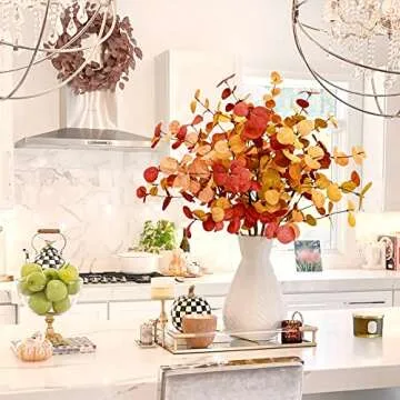 Agusbagli 6 Pcs Artificial Eucalyptus Leaves 28'' Tall Fall Flowers Leaf Greenery Stems Autumn Decor...