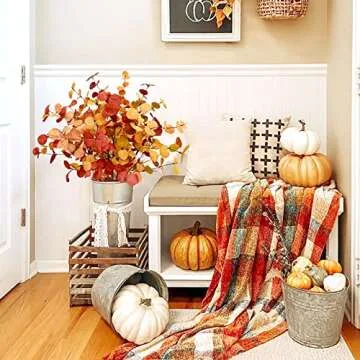 Agusbagli 6 Pcs Artificial Eucalyptus Leaves 28'' Tall Fall Flowers Leaf Greenery Stems Autumn Decorations for Home Wedding Centerpieces Thanksgiving Floral Arrangements