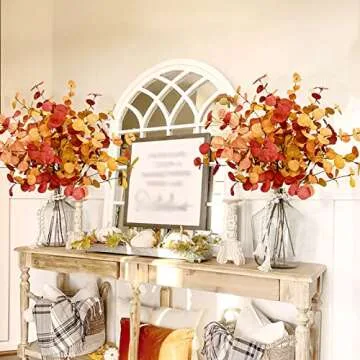 Agusbagli 6 Pcs Artificial Eucalyptus Leaves 28'' Tall Fall Flowers Leaf Greenery Stems Autumn Decorations for Home Wedding Centerpieces Thanksgiving Floral Arrangements