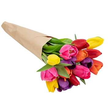 Stargazer Barn Confetti Tulips Fresh Flowers Bouquet - Overnight Prime Delivery, Fresh Cut Flowers for Long Life - Bouquet of Flowers For Birthday, Anniversary, Mothers, Get Well - 15 Stems