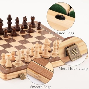 A&A 15 Inch Premium Wooden Chess Set with Checkers