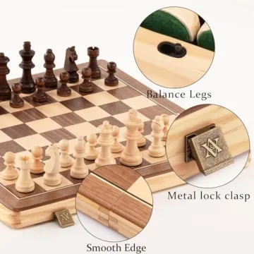 A&A 15 Inch Premium Wooden Chess Set with Checkers