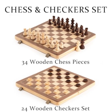 A&A 15 Inch Premium Wooden Chess Set with Checkers
