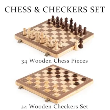 A&A 15 Inch Premium Wooden Chess Set with Checkers