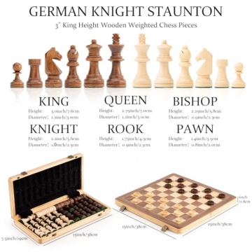 A&A 15 Inch Premium Wooden Chess Set with Checkers