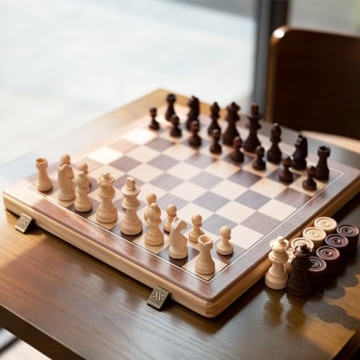 A&A 15 Inch Premium Wooden Chess Set with Checkers