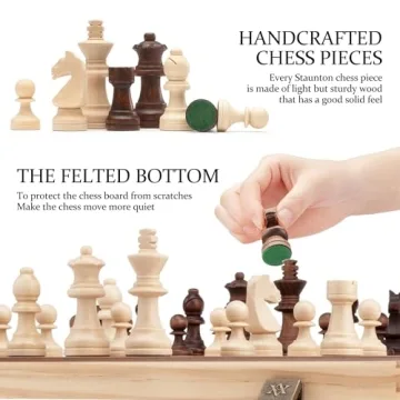 A&A 15 Inch Premium Wooden Chess Set with Checkers