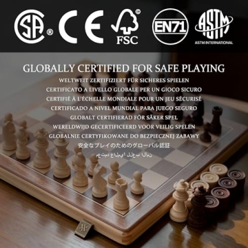 A&A 15 Inch Premium Wooden Chess Set with Checkers